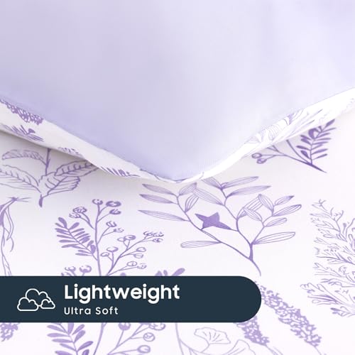 Image of Wake In Cloud - Floral Comforter Set, Botanical Vintage Flower Coquette Cottagecore Aesthetic for Women Teen Girls, Soft Lightweight Dorm Bedding, 3 Pieces, Lilac, Queen Size