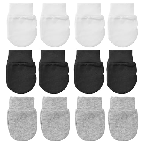 Image of 6 Pairs Newborn Baby Mittens Infant Toddler Gloves Cotton Soft Anti-Scratch Mittens Gloves for 0-6 Months Baby Girls Boys (White+Light Gray+Black)