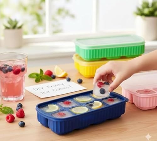 Image of 8 Large Hexagon Ice Cube Mould | Silicone Ice Cube Tray | Stackable Flexible Easy Release Freezer Tray for Ice, Juice, Chocolate & Drinks (Pack of 1)