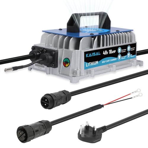 KAISAL 58.4V 18A Lithium Battery Charger, 48V(51.2V) LiFePO4 Battery Charger, IP67 Waterproof, 3-Stage Smart Charging for Golf Cart, Forklift, Electric Outboard, Boat, Solar, RV, Off-Grid