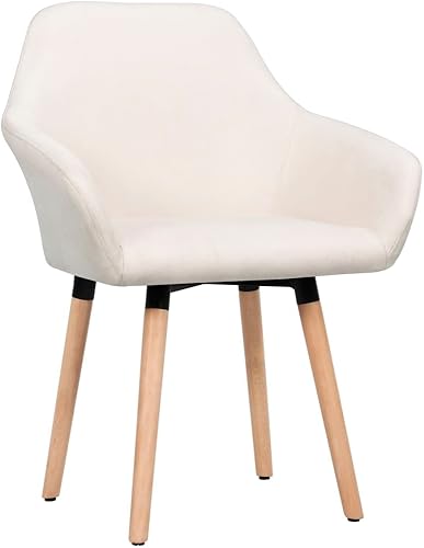Miniatura 3 de vidaXL Juego de 2 sillas de comedor en tela crema, diseño ergonómico, asiento y reposabrazos acolchados cómodos, patas de madera maciza