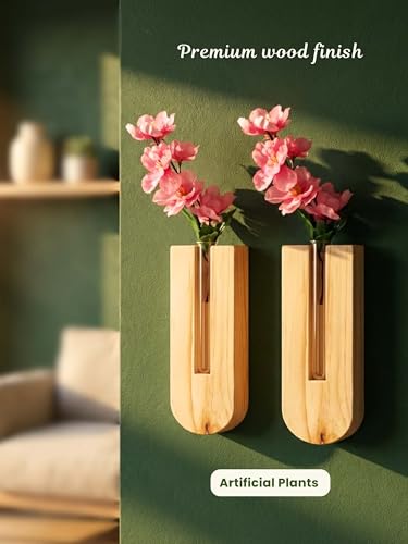 Image of Bombay Greens Planter with Wooden Holder, Set of 2 | Test Tube Plant Indoor Stand, Home Decor, Living Room, Balcony & Office Decoration