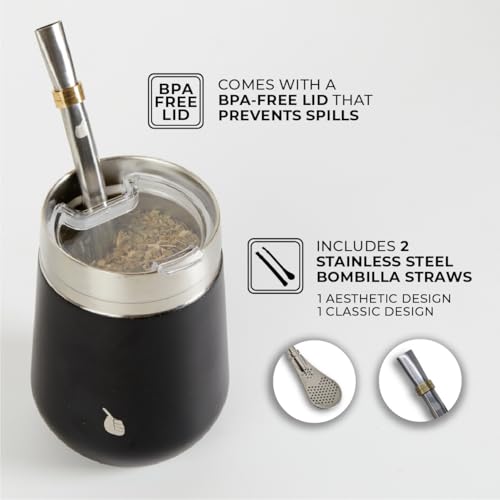 Image of MyGaucho Yerba Mate Cup Gourd Set, Large 10oz, 2 Bombillas & Spill-Prev Lid | Includes BPA-free lid and cleaning brush for easy prep, comfortable sipping, and simple cleanup at home, work, or on the go