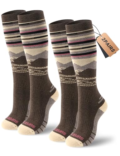 Supertrip 2 Pairs Merino Wool Ski Socks for Womens Mens Full Cushion Thermal Winter Warm Thick Socks for Skiing Snowboarding
