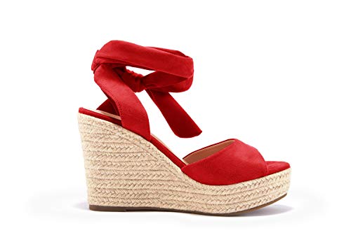 Image of SERAIH Womens Lace up Espadrilles Platform Wedges Sandals Heels Tie Ankle Strap Summer Dress Shoes
