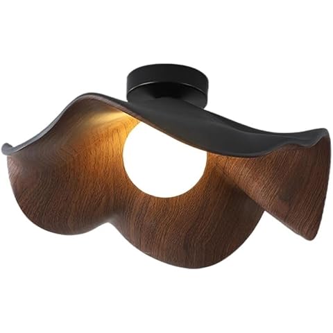 BRRSKBK Mid Century Modern Kitchen Ceiling Light Wood Grain Large White Flower Ceiling Light Semi Flush Mount Black Vintage Bathroom Close to Ceiling Light for Bedroom Farmhouse Living Room Foyer Cover