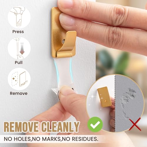 Image of TAILI Hooks for Hanging 10 Metal Sticky Hooks and 14 Adhesive Strips Gold