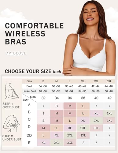 Image of Avidlove Bras for Women No Underwire Seamless Push Up Bra Wireless Soft Bralettes Scalloped Full Coverage Everyday Bra