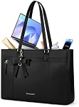 RAINSMORE Sacs pour ordinateur portable pour femmes 15.6 Inch Work Tote Bag Femmes Imperméable PU Purse pour ordinateur portable avec grand porte-monnaie pour ordinateur de bureau Sac à main pour les épaules de voyage, noir