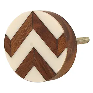 Indian-Shelf 4 Piece White Knobs -Wood Knobs - Zig Zag Handle For Drawer - 3.81 cm Handle Pulls