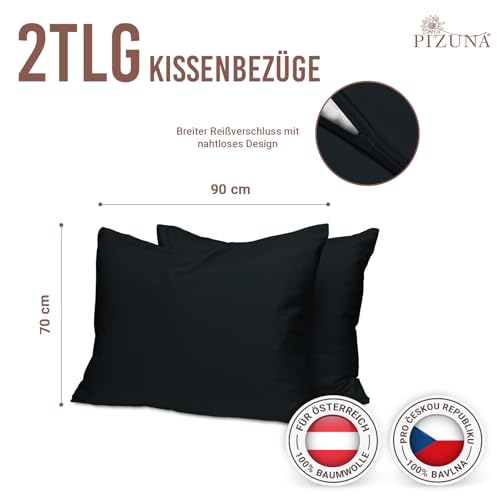 Pizuna 2er Pack Kissenbezug 70 x 90 cm Baumwolle Schwarz 400 Fadenzahl – Ansicht 3