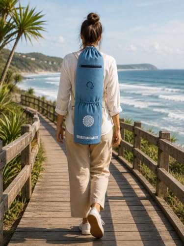 Image of O2 Yoga Mat Bag | Cotton Yoga Mat Carry Bag with Adjustable Double Straps | Yoga Mat Cover Bag for Women & Men | Fits 2mm-10mm Mats (Ocean Blue Mandala Block Print)