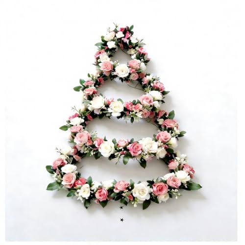 Artificial Flower Garlands 2 Pack 7.6ft/2.3m DIY into the Shape of a Christmas Tree for Decoration Fake Flower Garland for Christmas parties indoor and outdoor decorations and garden décor (pink)