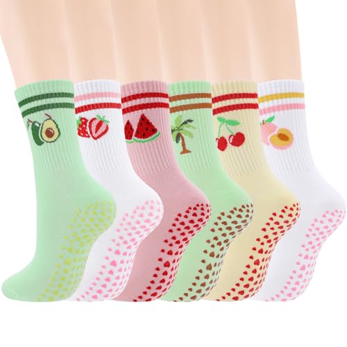 scenicamp 6 Pairs Pilates Grip Socks for Women Cute Non Slip Yoga Socks for Barre Ballet Barefoot Workout Hospital Sports Home Slipper