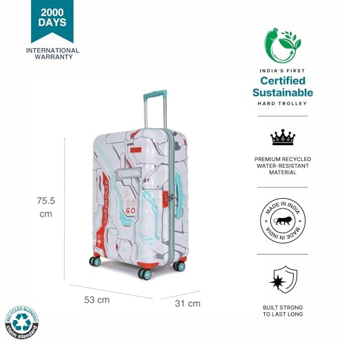 Image of uppercase Cyber Punk (Large) 76Cms Check-In Inline Trolley Bag For Travel|Polycarbonate Hardshellsided Printed Luggage|Combination Lock|8 Wheel Trolley Bag|Suitcase For Unisex|(White),H-75.5 cms