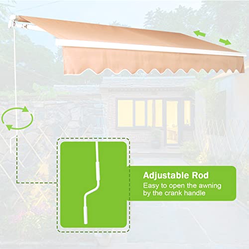 8' X 10' Awning Retractable Patio Awning Water-Resistant Outdoor Patio Canopy With Uv Fabric & Crank Handle, Sun Shade Shelter Door Window Awning Resistant Manual Retractable Awning For Cafe Shop #TOP5