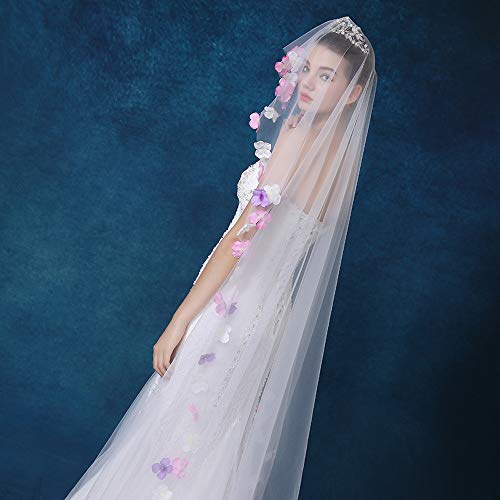 68.9" Long Bridal Veil Lace Floral Wedding Veil Soft Mesh Tulle Chapel Length Bride Long Cathedral Veil 1Tier With Comb #TOP5