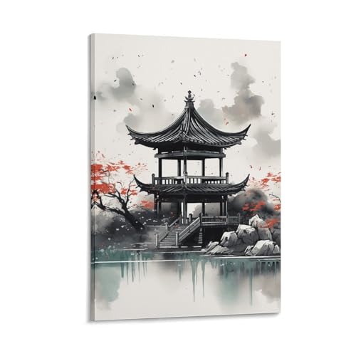 Décoration murale esthétique en toile de peinture chinoise avec cadre