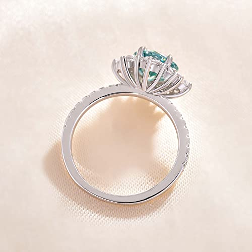 Effinny Moissanite Engagement Ring Snowflake Design Halo Round Cyan Blue Promise Ring For Her 925 Sterling Silver 18K White Gold Plated Anniversary Ring (Size : 7) #TOP5