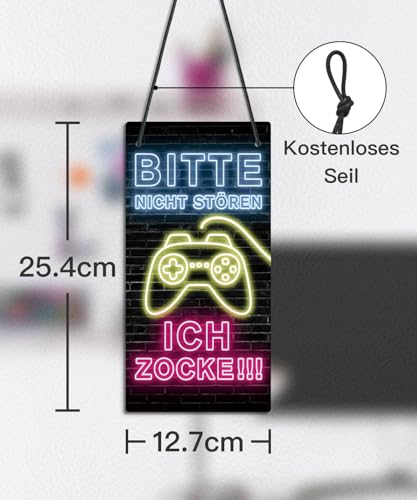 Putuo Decor PVC Gamer Türschild Ich zocke/Komm rein – Beidseitiges Schild im Neon-Design für Zockerzimmer oder Streaming-Raum