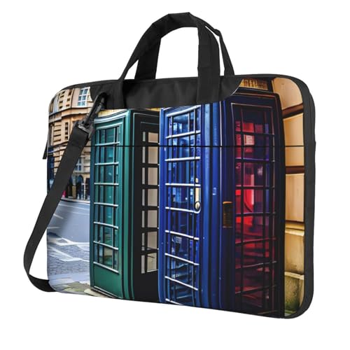 Sac ordinateur portable bandoulière motif cabine britannique rétro