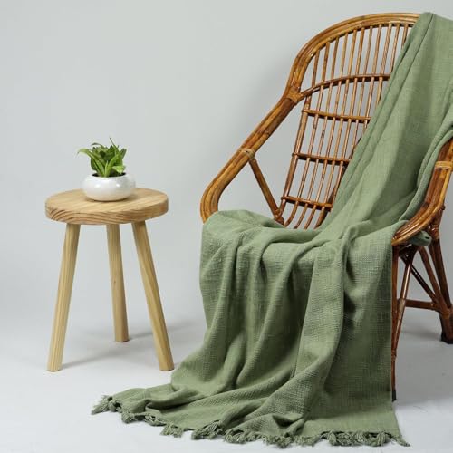 Image of 100% Cotton Sofa Throw Blanket - Soft & Cozy 50X60 Inches, Lightweight & Stylish, Living Room, Bedroom - Elegant Home Decor (Green)