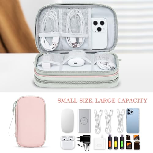 Image of FYY Electronic Organizer, Travel Cable Organizer Bag Pouch Electronic Accessories Carry Case Portable Waterproof Double Layers Storage Bag for Cable, Cord, Phone, Earphone, Medium Size, Light Pink