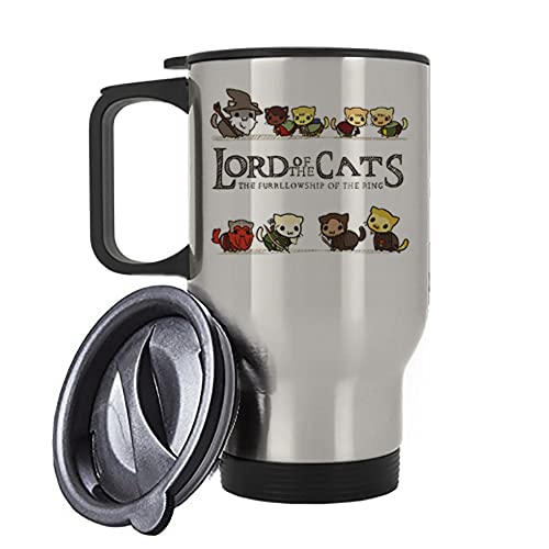 Giftme Lord of The Cats The Furrlowship of The Ring, cat Lover, Animal Lover, Birthday, Christmas, Secret Santa Travel Silver/White Tea/Coffee Mug. (Silver)