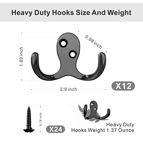 Prigvot 12Pcs Heavy Duty Double Prong Coat Hooks | Bookbag Hooks | Wall Hooks | Metal Coat Hooks | Robe Hooks | Coffee Mug Hooks With 50 Pieces Screws For Kitchen, Grocery Room, Bedroom #TOP4