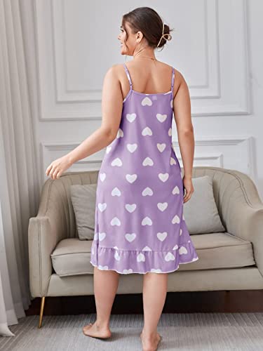 Floerns Women's Cute Printed Plus Size Nightgown Ruffle Hem Cami Sleepwear Loungewear Lilac Purple 5Xl #TOP1