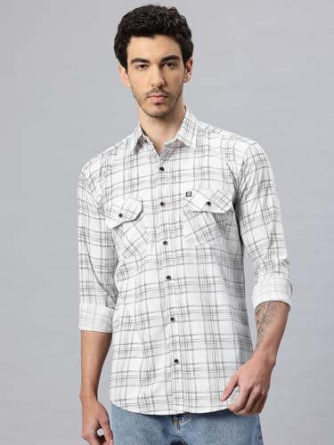 Image of Majestic Man Men's Pure Cotton Cargo Checkered Shirt with Dual Flap Pockets - Slim Fit | Full Sleeve | Casual Wear | Trendy & Comfortable