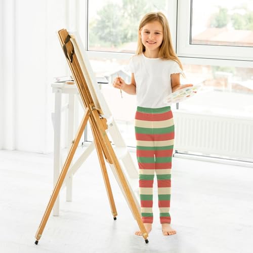 ALAZA Girls' Leggings Children's Yoga Pants Skinny Printed Dance Christmas Red Green Stripe Comfortable 4T4