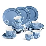 Maravillosa experiencia gastronómica: el elegante azul confiere al juegos de café vajillas suntun un estilo estético de moda, la forma redonda clásica y la exquisita decoración retro en relieve diamantes se combinan armoniosamente, ¡dejando una impresión incomparable!