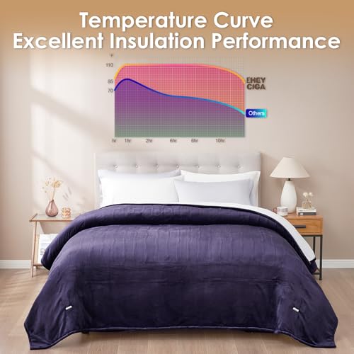 EHEYCIGA Heated Blanket Electric Blanket Queen Size - Heating Blanket with 9 Heating Levels & 10 Hours Auto Off, Soft Cozy Sherpa Washable Dual Control Blanket with Fast Heating, 84 x 90 Inches