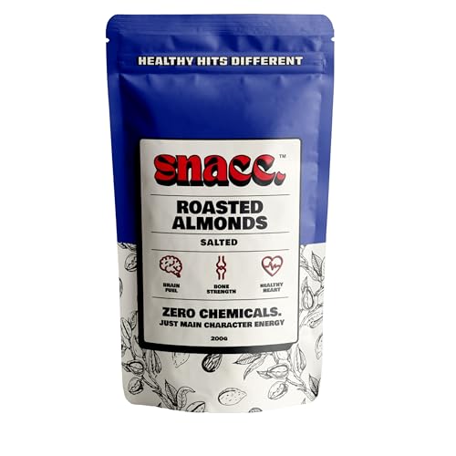 Image of Snacc Roasted Cashews | Spicy Masala Kaju Dry Fruit | Crunchy Premium Cashew Nuts | Protein-Rich | Zero Chemicals | 100% Clean Label Healthy Snack (Pack of 1, SALTED ALMONDS)