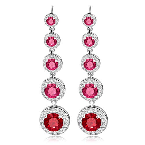 Preisvergleich Produktbild Kowentik Damen Ohrringe Ohrstecker Hängend Lang Zirkonia Rot Silber (Rot)