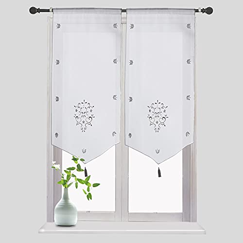 SMITHOOM 1 Panneau Rideau Transparent Voilages à Motif Floral Brodé pour Cuisine Salle de Bains Petite Fenêtre Porte Gris 40x60cm