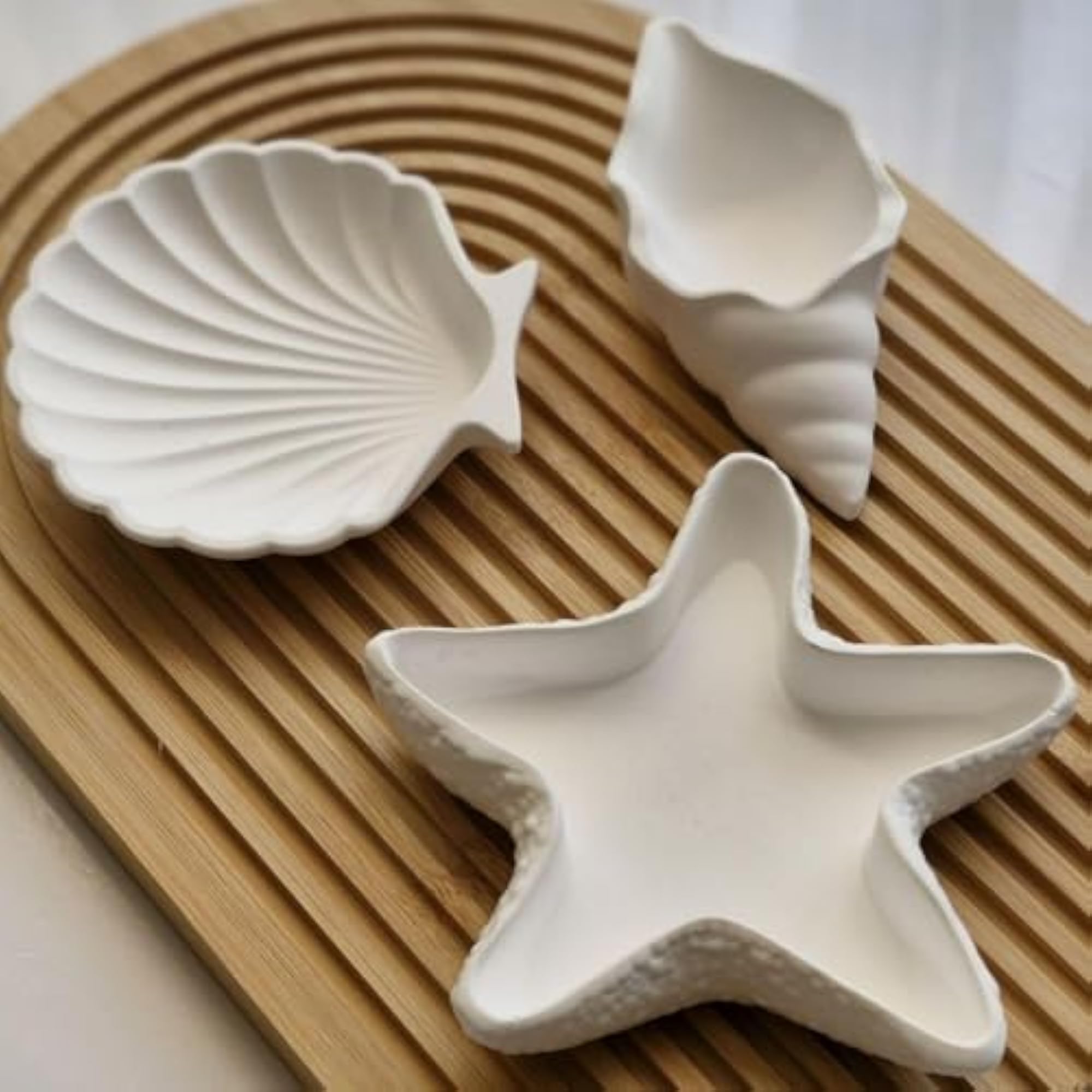 Handcrafted White Concrete Shell Trinket Tray