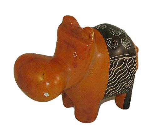 The Friendly Trading Co Figura de hipopótamo tallada a mano de esteatita tallada a mano, figura de hipopótamo de esteatita tallada pulida, decoración africana del hogar, 10 cm, color seleccionado
