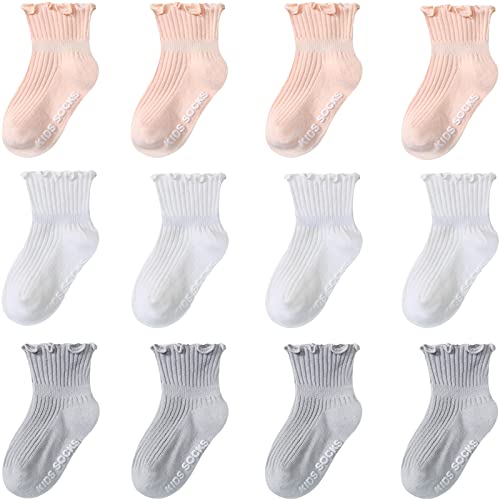 Non Slip Grip Ankle Baby Socks 12 Pack for Toddler Boys and Girls Kids Infant Baby Cute Cotton Socks
