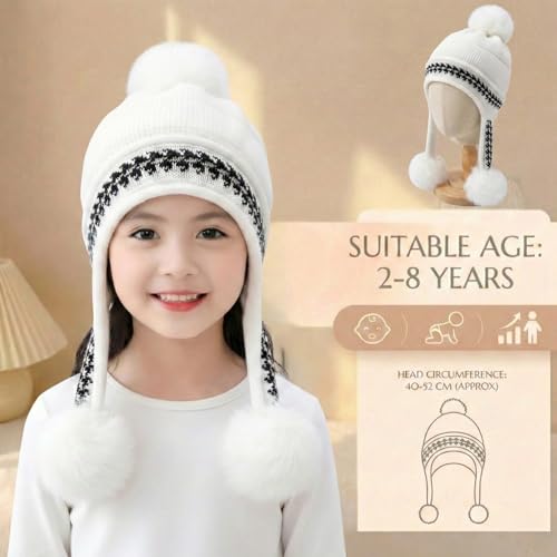 Image of Kraptick Children's Winter Cap: Velvet Thick Warm Woolen Knit Hat with Ear Protection for Children Stylish Korean Beanie with Long Pompom Ears & Fleece Lining Perfect for Winter -4