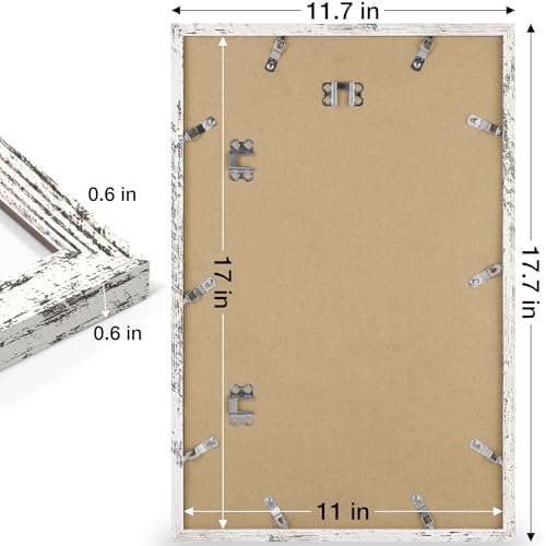 decorUhome 11x17 Picture Frame, Display Pictures 8x12 with Mat or 11x17 without Mat, Wall Hanging Poster Frame, Distressed White, 1 Pack