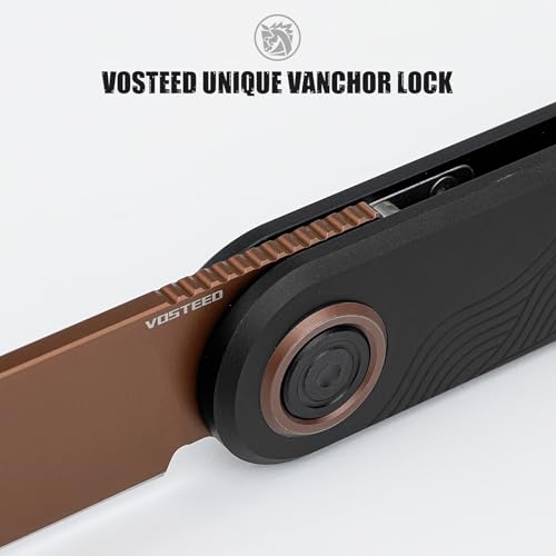 Image of Vosteed Corgi V EDC Pocket Knife - 2.36 inch 14C28N Copper Dune Blade - Patented Vanchor Lock, Black Aluminum Handle - Camping, Hiking Knives - A3722