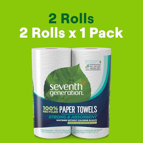 Image of Seventh Generation Paper Towels, 100% Recycled Paper, 2-ply, 2 Rolls (Packaging May Vary)