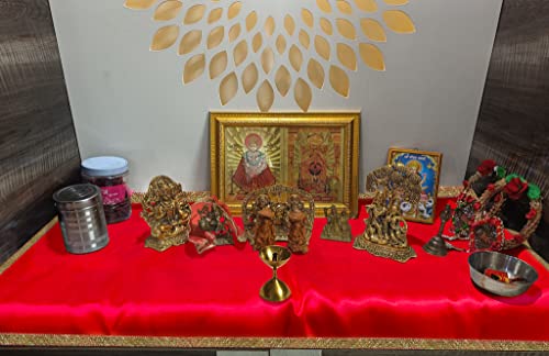 Image of Pooja Cloth for Mandir || Pooja Mandir Cloth || Mandir Decoration Cloth || Pooja Cloth Pink or Red (Set of 2)