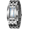 MASTOPBinary Watch for Men Blue LED Digital Rectangular Stainless Steel Classic Creative Fashion Black electroplated Watch (Silver)