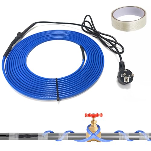 Hojalis 4M Frostschutz Heizkabel, 25W/M Heizkabel Mit Thermostat, Selbstregulierendes Heizkabel, Heizkabel Für Wasserleitung, Frostschutzkabel Mit 5M Glasfaserband,für Pflanzen,Wasserhahn