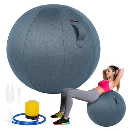 Leogreen Siège Ballon en Taille 65CM Ballon Ergonomique pour Bureau Yoga Chaise de Grossesse Chaise avec Housse en Lin de Protection Antidérapante, Bleu