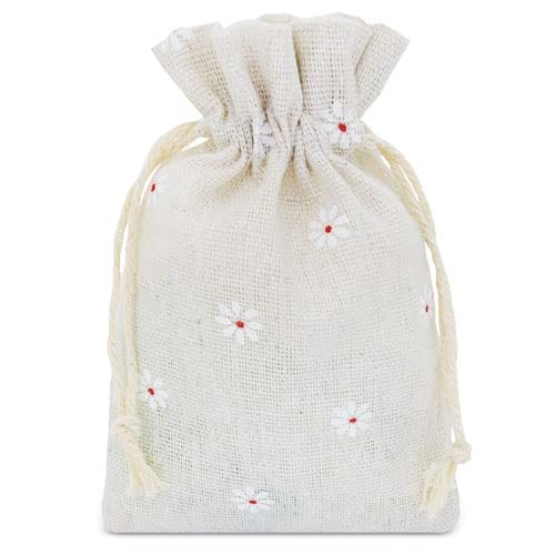 DISOK - Lotto da 50 a 200 sacchetti in cotone con fiori decorazioni e borse per matrimoni, battesimi e comunioni. (100)