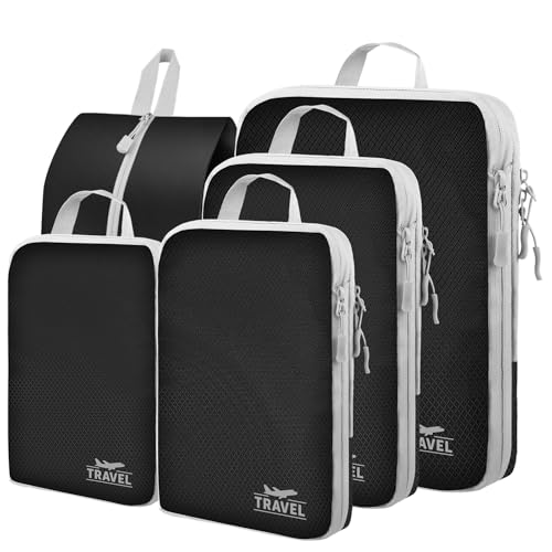 Kompression Koffer Organizer für Rucksack, Compression Packing Cubes Packwürfel Kofferorganizer, Travel Essentials Kofferorganizer Packtaschen Kleidertaschen für Koffer (Schwarz)